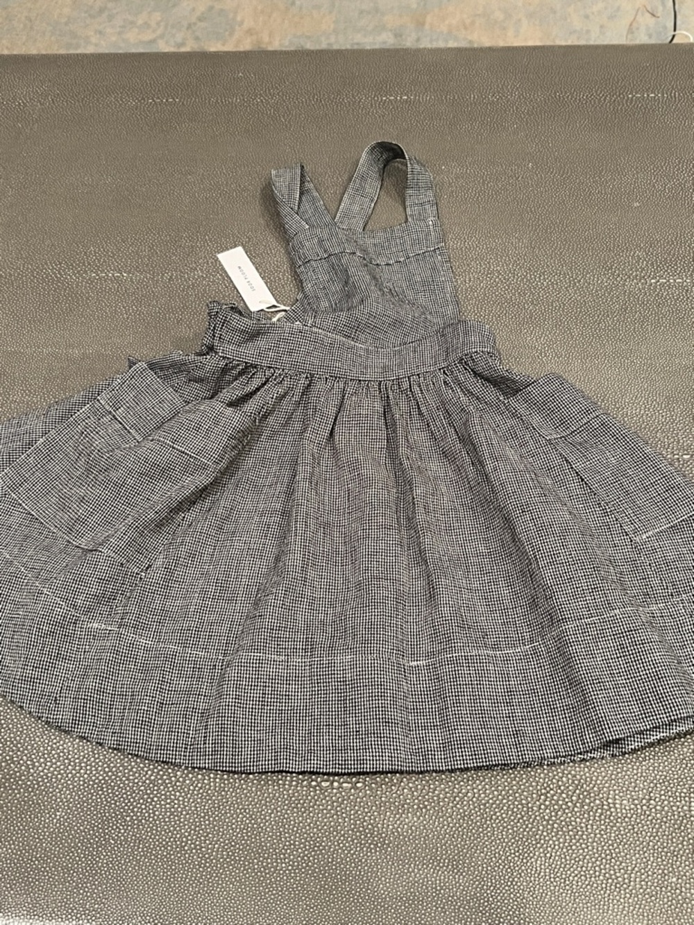 Girls Black & White Gingham Pinafore Dress with Cross-Back Straps